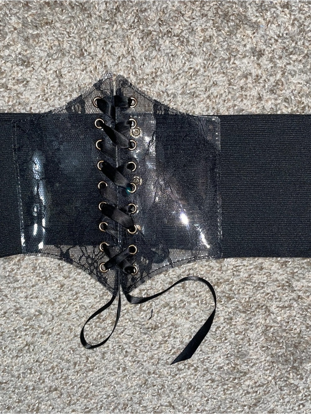 Black Lace-Up Waist Cincher Belt